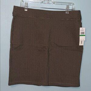 NWT Zoe + Phoebe Houndstooth Brown Plaid Pull On Mini Skirt, Size Large